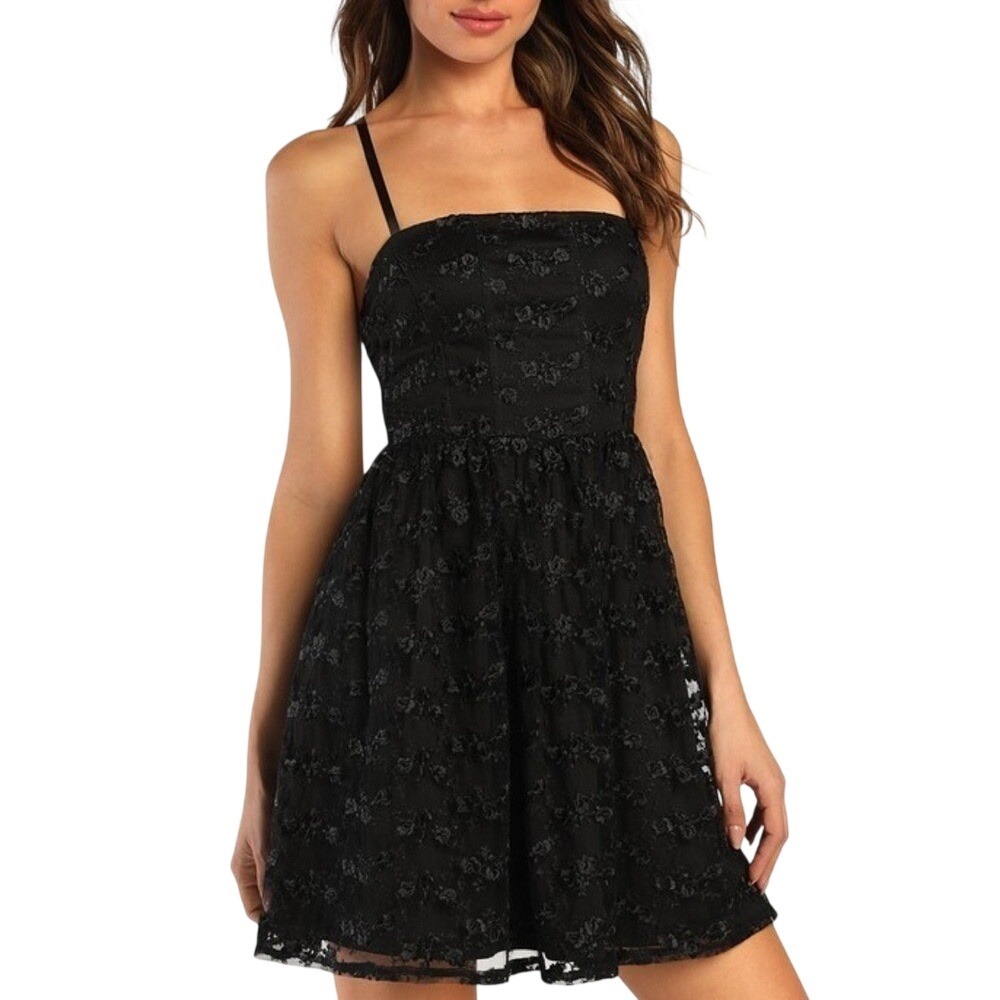 Lulus Black Dress Lace Overlay Strappy Mini Cocktail Formal Womens XS